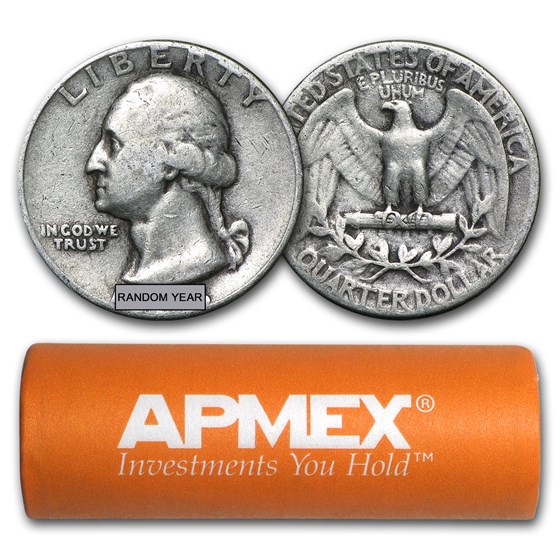 90% Silver Washington Quarters 40-Coin Roll Avg Circ 90% Silver Washington Quarters 40-Coin Roll Avg Circ
